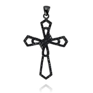 Piękny Srebrny Krzyż z Cyrkoniami Czarny Rod