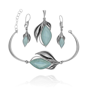 Srebrny Oksydowany Komplet z Błękitnym Kwarcem ! 