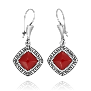 Srebrne Rodowane Kolczyki z Czerwonym Kwarcem