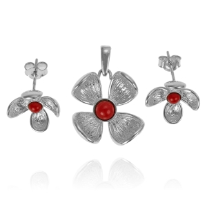 Piękny Srebrny Komplet Kwiaty z Jaspisem