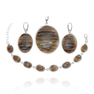 Srebrny Efektowny Komplet z Kwarcem