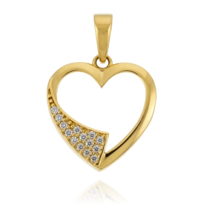Piękny Złoty Wisiorek Serce z Cyrkoniami !