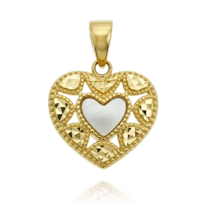 Piękny Złoty Diamentowany Wisiorek Serce z Masą Perłową ! 