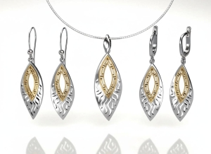 Przepiękny Srebrny Komplet Pozłacany,Wyjątkowo Efektowny!!! 1