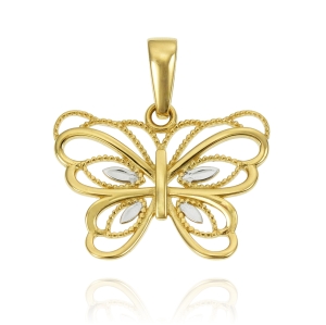 Piękny Złoty Diamentowany Wisiorek Motyl ! 