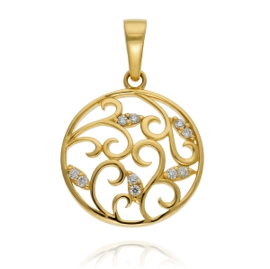 Złoty Ażurowy Wisiorek z Cyrkoniami - Ciekawy Wzór !