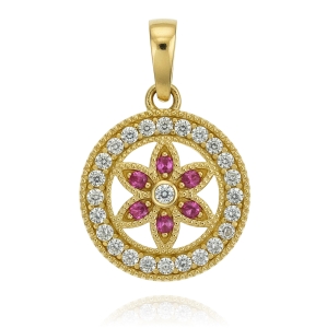 Piękny Złoty Wisiorek Kwiat z Cyrkoniami  ! 