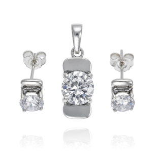 Srebrny Rodowany Komplet z Cyrkoniami