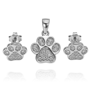 Srebrny Rodowany  Komplet Łapy Łapki z Cyrkoniami 