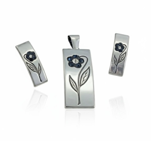 Piękny Srebrny Komplet  Kwiatki z Cyrkoniami Swarovski !!!