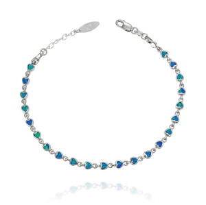 Piękna Srebrna Bransoletka z Serduszkami z Opalem