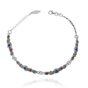 Piękna Srebrna Bransoletka Kwiatki Kwiatuszki z Cyrkoniami