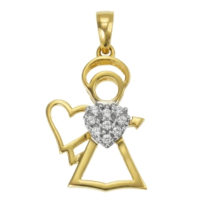 Złoty Wisiorek Anioł Aniołek z Cyrkoniami - Próba 585