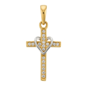 Złoty Krzyż Krzyżyk z Sercem i Cyrkoniami - Próba 585
