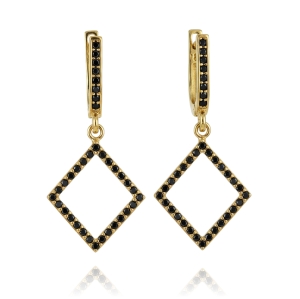 Piękne Złote Kolczyki z Czarnymi Cyrkoniami ! 