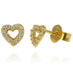 Piękne Złote Kolczyki Serca z Cyrkoniami !