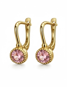 Złote Kolczyki z Różową Cyrkonią na Zatrzasku - próba 585