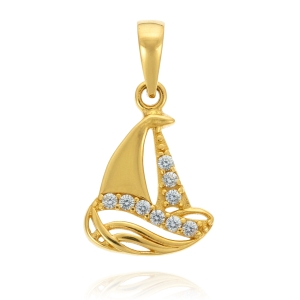  Złoty Wisiorek Statek Łódka Żaglówka z Cyrkoniami - Pr. 585 