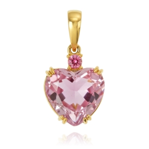 Złoty Wisiorek Serce z Różową Cyrkonią - Próba 585 