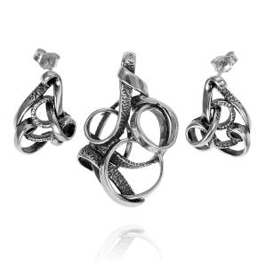 Srebrny Oksydowany Komplet Abstrakcyjny Wzór