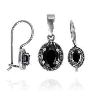 Srebrny Oksydowany Komplet z Cyrkoniami 