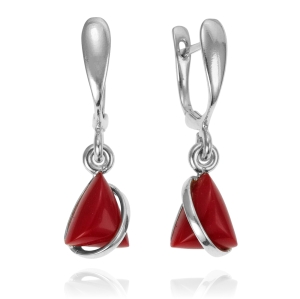 Srebrne Rodowane Kolczyki z Czerwonym Kwarcem 