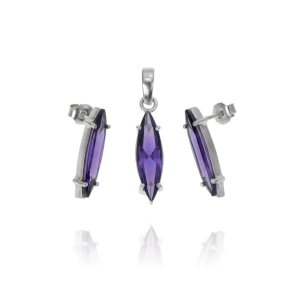 Srebrny Komplet z Fioletowymi Cyrkoniami 