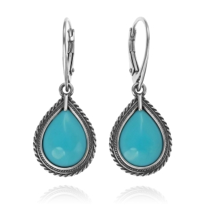 Srebrne Oksydowane Kolczyki z Błękitnym Kwarcem