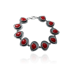 Srebrna Oksydowana Bransoletka z Czerwonym Kwarcem