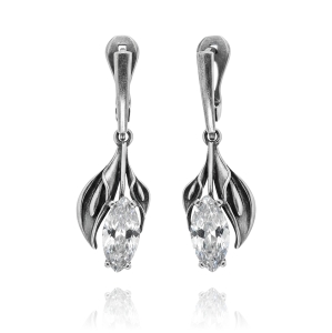 Srebrne Oksydowane Kolczyki z Cyrkoniami