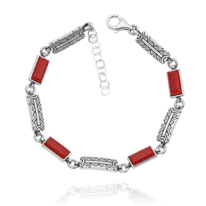 Srebrna Wzorkowana Bransoletka z Czerwonym Piaskiem Pustyni