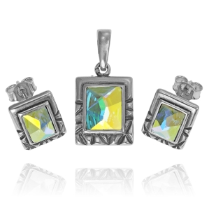 Srebrny Oksydowany Komplet z Cyrkoniami