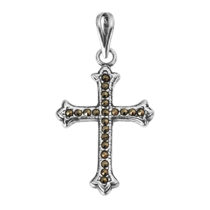 Piękny Srebrny Oksydowany Krzyż z Markazytami !