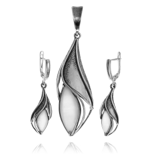 Srebrny Oksydowany Komplet z Białym Kamieniem