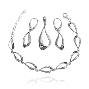 Piękny Srebrny Oksydowany Komplet 