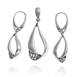 Piękny Srebrny Oksydowany Komplet