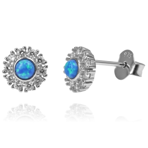 Piękne Srebrne Kolczyki z Opalem i Cyrkoniami