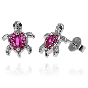 Piękne Srebrne Kolczyki Żółwie z Cyrkoniami