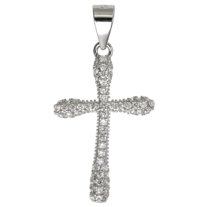 Srebrny Rodowany Krzyż z Cyrkoniami 
