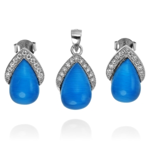 Srebrny Piękny Komplet z Cyrkoniami 