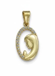 Piękny Złoty Medalik Matka Boska Modląca z Cyrkoniami  !!! Próba 585 R-1