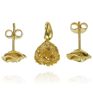 Piękny Złoty Komplet Kwiatki Róże - pr. 585 