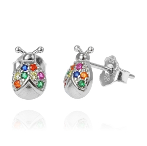 Piękne Srebrne Kolczyki Biedronki z Cyrkoniami 