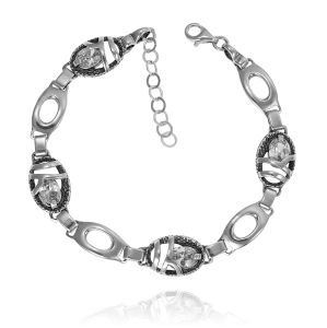 Srebrna Oksydowana Bransoletka z Cyrkoniami !