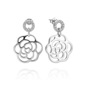 Srebrne Rodowane Kolczyki Kwiatki, Kwiatuszki z Cyrkoniami  