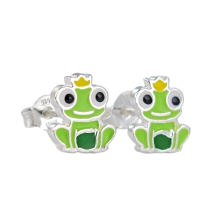 Piękne Srebrne Kolczyki Zielone Żabki !!!