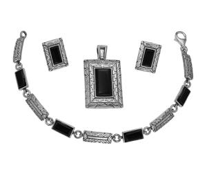 Srebrny Oksydowany Komplet z Onyksami !