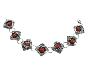 Srebrna Oksydowana Efektowna Bransoletka Koralem !