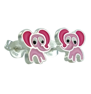 Piękne Srebrne Kolczyki Różowe Słonie,Słoniki !