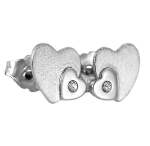 Srebrne Rodowane Kolczyki Serce w Sercu z Cyrkonią !